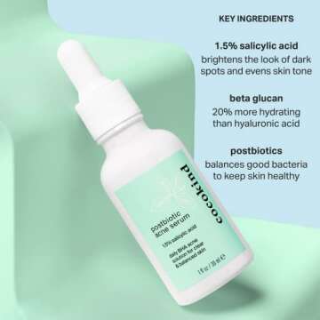 Cocokind Postbiotic Acne Serum, Salicylic Acid Serum and BHA Liquid Exfoliant - Exfoliating, Brightening and Hydrating Serum