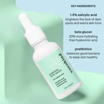 Cocokind Postbiotic Acne Serum, Salicylic Acid Serum and BHA Liquid Exfoliant - Exfoliating, Brightening and Hydrating Serum
