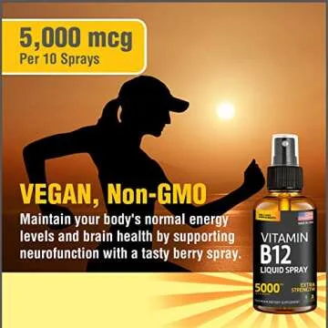 Vitamin B12 Sublingual - Vegan B12 Vitamin Spray - Methylcobalamin Vitamin B12 Liquid Boosts Energy & Mood - Gluten-Free & Non-GMO Vegan Vitamin B12 Drops - Easy Liquid B-12 Spray for Perfect Dosage