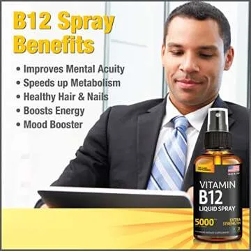 Vitamin B12 Sublingual - Vegan B12 Vitamin Spray - Methylcobalamin Vitamin B12 Liquid Boosts Energy & Mood - Gluten-Free & Non-GMO Vegan Vitamin B12 Drops - Easy Liquid B-12 Spray for Perfect Dosage