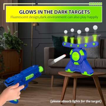 GMAOPHY Shooting Games Toy Gift for Age 5, 6, 7, 8, 9, 10+ Years Old Kids, Glow in The Dark Boy Toy Floating Ball Targets with Foam Dart Toy Blaster, 10 Balls 5 Targets