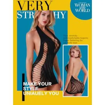 FasiCat Women Fishnet Babydoll Lingerie Chemise Halter Nightwear Mini Teddy Dress Valentine's Day Lingerie Dress DIY Black