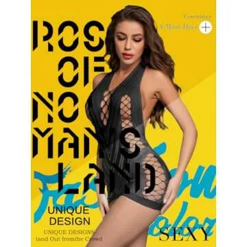 FasiCat Women Fishnet Babydoll Lingerie Chemise Halter Nightwear Mini Teddy Dress Valentine's Day Lingerie Dress DIY Black