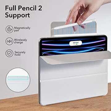ESR Rebound Magnetic Case Compatible with iPad Pro 11 Inch (2022/2021/2020, 4th/3rd/2nd Gen), Convenient Magnetic Attachment, Full Pencil 2 Support, Auto Sleep/Wake, Easy to Clean, Brilliant White