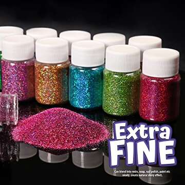 LEOBRO Holographic Fine Glitter, 15 Colors Glitter, Extra Fine Resin Glitter Powder, Craft Glitter f...