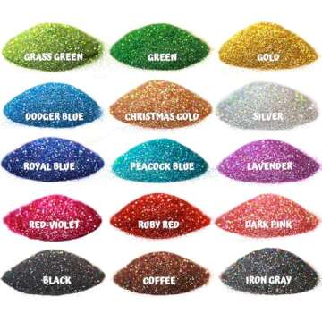 LEOBRO Holographic Fine Glitter, 15 Colors Glitter, Extra Fine Resin Glitter Powder, Craft Glitter for Resin Jewelry Art Crafts Making, Cosmetic Glitter for Nail Body Hair, with 10 PCS Stir Spoons