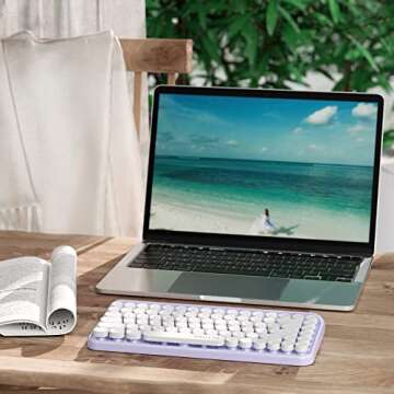 UBOTIE Portable Bluetooth Colorful Computer Keyboards, Wireless Mini Compact Retro Typewriter Flexible 84Keys Design Keyboard (Purple-White)