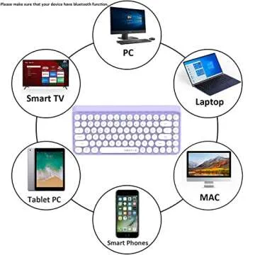 UBOTIE Portable Bluetooth Colorful Computer Keyboards, Wireless Mini Compact Retro Typewriter Flexible 84Keys Design Keyboard (Purple-White)