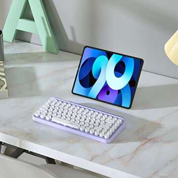 UBOTIE Portable Bluetooth Colorful Computer Keyboards, Wireless Mini Compact Retro Typewriter Flexible 84Keys Design Keyboard (Purple-White)