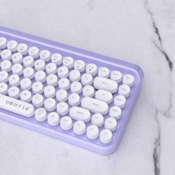 UBOTIE Portable Bluetooth Colorful Computer Keyboards, Wireless Mini Compact Retro Typewriter Flexible 84Keys Design Keyboard (Purple-White)