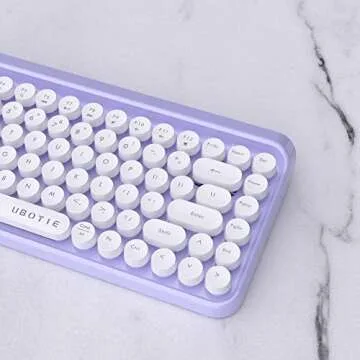 UBOTIE Portable Bluetooth Colorful Computer Keyboards, Wireless Mini Compact Retro Typewriter Flexible 84Keys Design Keyboard (Purple-White)
