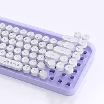 UBOTIE Portable Bluetooth Colorful Computer Keyboards, Wireless Mini Compact Retro Typewriter Flexible 84Keys Design Keyboard (Purple-White)