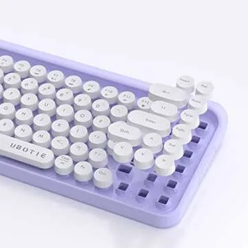 UBOTIE Portable Bluetooth Colorful Computer Keyboards, Wireless Mini Compact Retro Typewriter Flexible 84Keys Design Keyboard (Purple-White)