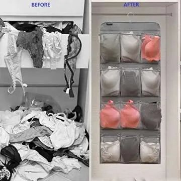 ANZORG Dual Sided Hanging Shoe Organizer for Closet with Rotating Hanger Hanging Shoe Rack Holder with 24 Large Pockets (Grey-Mesh Pockets)