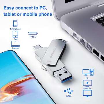 USB Flash Drive 256GB USB C Thumb Drive Android Phone Photo Stick External Data Storage Memory Stick DEZOBYTE Compatible Android Phone USB C and Computer Silver 256G