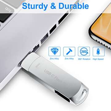 USB Flash Drive 256GB USB C Thumb Drive Android Phone Photo Stick External Data Storage Memory Stick DEZOBYTE Compatible Android Phone USB C and Computer Silver 256G