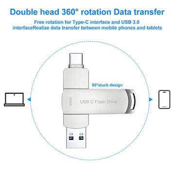 USB Flash Drive 256GB USB C Thumb Drive Android Phone Photo Stick External Data Storage Memory Stick DEZOBYTE Compatible Android Phone USB C and Computer Silver 256G