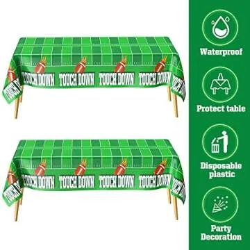 Football Party Supplies, Football Tablecloth, Football Birthday Party Decorations, 54" x 108" Disposable Plastic Football Field Tablecloth for Football Theme Party Decorations Football Table Cover