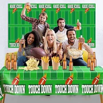 Football Party Supplies, Football Tablecloth, Football Birthday Party Decorations, 54" x 108" Disposable Plastic Football Field Tablecloth for Football Theme Party Decorations Football Table Cover