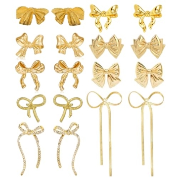 9 Pairs Gold Bow Earrings for Women - Elegant & Cute Jewelry Set