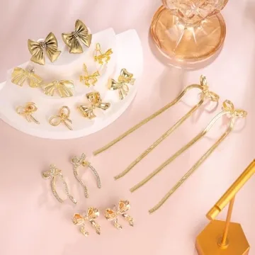 Gold Bow Earrings for Women - 9 Pairs Elegant Jewelry Set