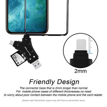 SD Card Reader for iPhone/ipad/Android/Mac/Computer/Camera,4 in1 Micro SD Card Reader Trail Camera Viewer, Portable Memory Card Reader SD Card Adapter for SD and TF Cards(Black)
