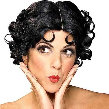 Betty Boop Flapper color Black - Enigma Wigs Short Curly Fingerwave Cartoon 1920s Wavy Girl Bundle MaxWigs Costume Wig Care Guide One Size