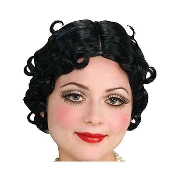 Betty Boop Flapper color Black - Enigma Wigs Short Curly Fingerwave Cartoon 1920s Wavy Girl Bundle MaxWigs Costume Wig Care Guide One Size