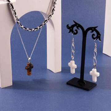 FASHEWELRY 50Pcs Cross Shape Natural Gemstone Pendants 10 Styles Crucifix Rock Stone Healing Chakra ...