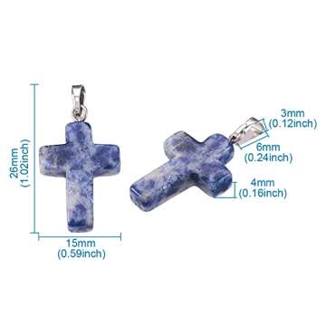 FASHEWELRY 50Pcs Cross Shape Natural Gemstone Pendants 10 Styles Crucifix Rock Stone Healing Chakra Charms for DIY Necklace Jewelry Making 26x15mm