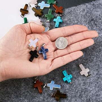 FASHEWELRY 50Pcs Cross Shape Natural Gemstone Pendants 10 Styles Crucifix Rock Stone Healing Chakra Charms for DIY Necklace Jewelry Making 26x15mm