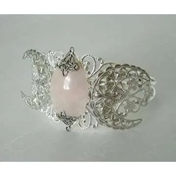 Rose Quartz Triple Moon Cuff Bracelet, handmade jewelry wiccan pagan wicca witch witchcraft goddess