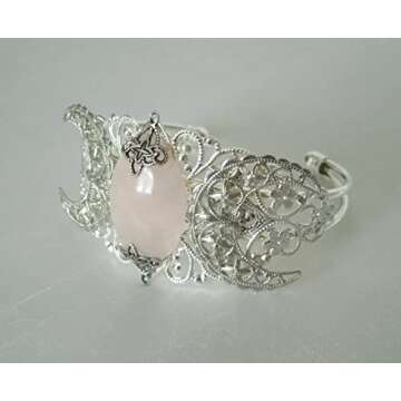 Rose Quartz Triple Moon Cuff Bracelet, handmade jewelry wiccan pagan wicca witch witchcraft goddess