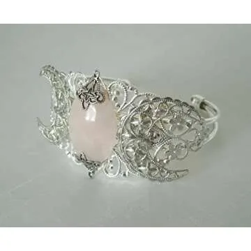 Rose Quartz Triple Moon Cuff Bracelet, handmade jewelry wiccan pagan wicca witch witchcraft goddess