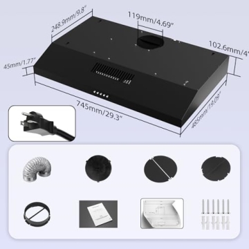 Argyolas Black Range Hood – Under Cabinet, Sleek Design with Powerful Ventilation