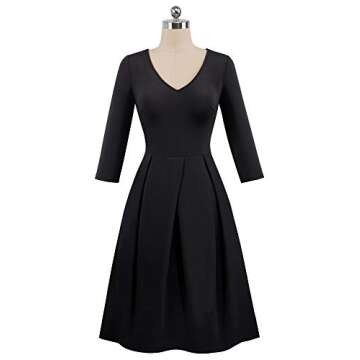 HOMEYEE Women's V-Neck 3/4 Sleeve Flare Casual Dress with Pockets A126(10,Black)