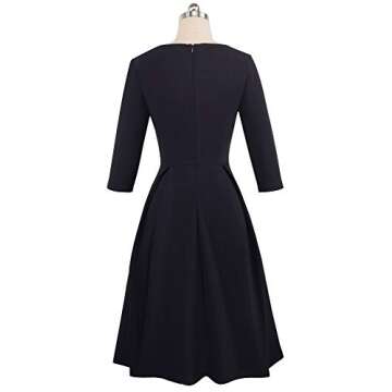 HOMEYEE Women's V-Neck 3/4 Sleeve Flare Casual Dress with Pockets A126(10,Black)