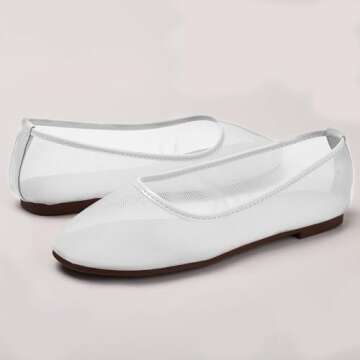geabal Mesh Flats for Women Slip On Ballerina Shoes Round Toe Comfortable Casual Work Dress Shoes Alaiaed Ballet Flats White