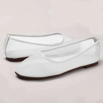geabal Mesh Flats for Women Slip On Ballerina Shoes Round Toe Comfortable Casual Work Dress Shoes Alaiaed Ballet Flats White