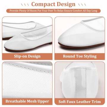 geabal Mesh Flats for Women Slip On Ballerina Shoes Round Toe Comfortable Casual Work Dress Shoes Alaiaed Ballet Flats White