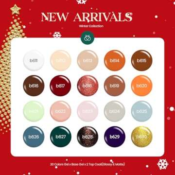 Beetles 23Pcs Gel Nail Polish Kit with Base Gel Top Coat Reason and Romance Collection Orange Brown Burgundy Red Gray Golden Soak off UV Nail Lamp Gift for Women & Girls