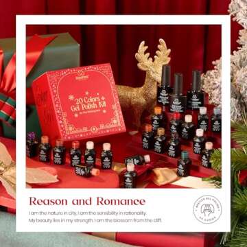 Beetles 23Pcs Gel Nail Polish Kit with Base Gel Top Coat Reason and Romance Collection Orange Brown Burgundy Red Gray Golden Soak off UV Nail Lamp Gift for Women & Girls