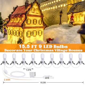 Meonum Christmas Village House Accessories Cord 9 LED Light Bulbs, Christmas Blow Mode Light Kit wit...