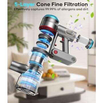 Cordless Vacuum Cleaner, 550W 45KPA 60 Mins Runtime Vacuum Cleaners for Home with Smart Display, Stick Vacuum with Charging Dock Station Removable Battery, Handheld Vacuum for Pet Hair/Carpet/Floor