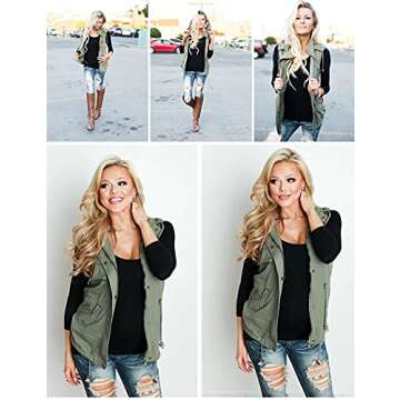 BBX Lephsnt Women's Front Zipper Solid Utility Anorak Hoodie Vest Green Large