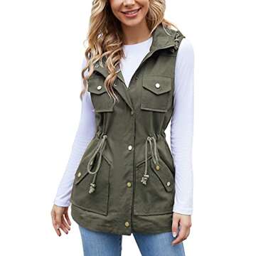 BBX Lephsnt Women's Front Zipper Solid Utility Anorak Hoodie Vest Green Large