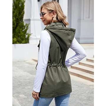 BBX Lephsnt Women's Front Zipper Solid Utility Anorak Hoodie Vest Green Large