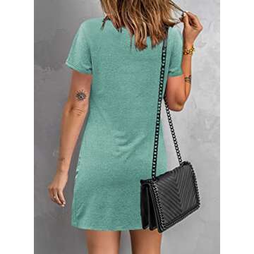 Dearlovers Womens V-Neck Short Sleeve Solid Tshirt Dresses Loose Side Knot Mini Dress X-Large A-Light Green