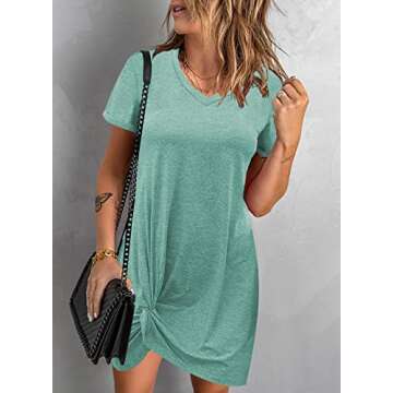 Dearlovers Womens V-Neck Short Sleeve Solid Tshirt Dresses Loose Side Knot Mini Dress X-Large A-Light Green