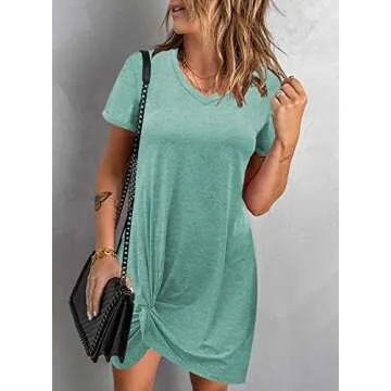 Comfortable Women’s V-Neck T-Shirt Dress in Light Green